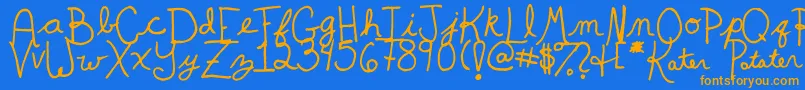 KaterPotater-Schriftart – Orangefarbene Schriften auf blauem Hintergrund