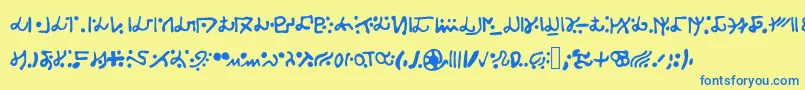 フォントAlien S – 青い文字が黄色の背景にあります。