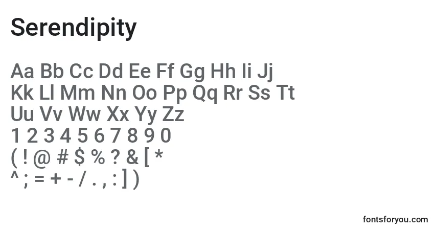 Schriftart Serendipity – Alphabet, Zahlen, spezielle Symbole