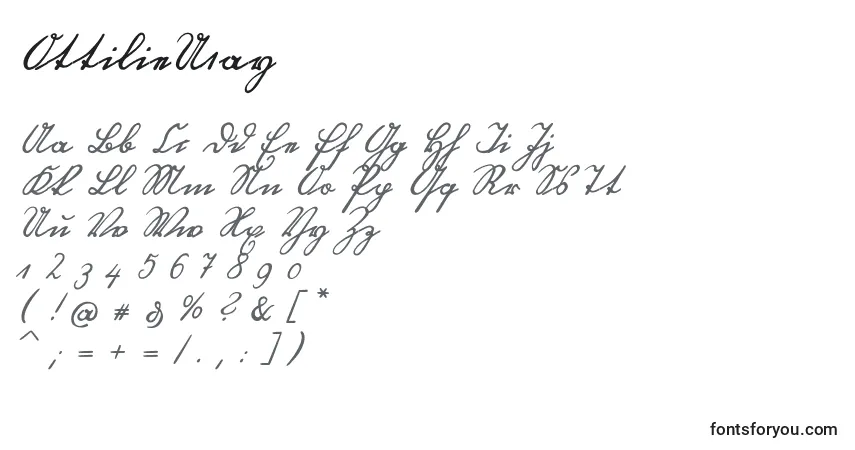 Czcionka OttilieU1ay – alfabet, cyfry, specjalne znaki