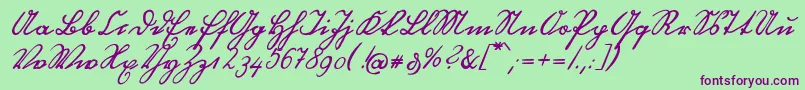 フォントOttilieU1ay – 緑の背景に紫のフォント