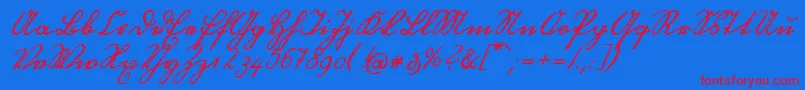 OttilieU1ay-fontti – punaiset fontit sinisellä taustalla