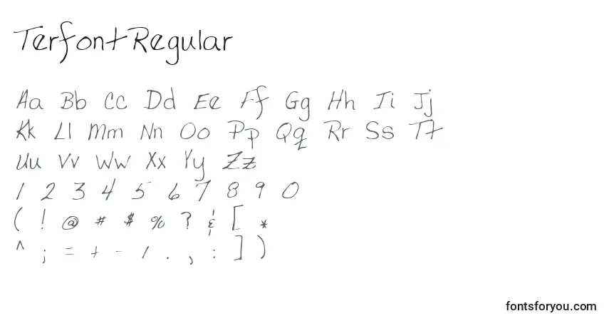 Czcionka TerfontRegular – alfabet, cyfry, specjalne znaki