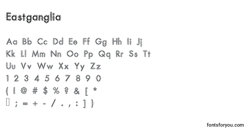 A fonte Eastganglia – alfabeto, números, caracteres especiais
