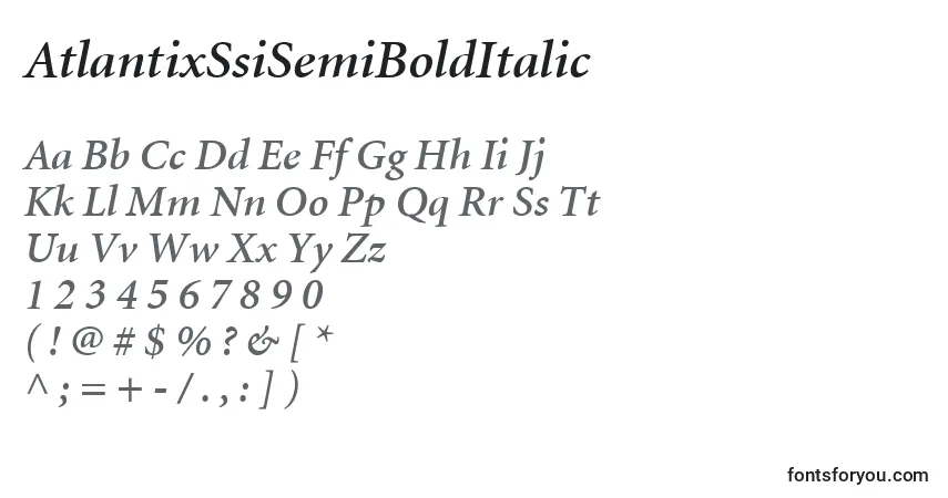 A fonte AtlantixSsiSemiBoldItalic – alfabeto, números, caracteres especiais