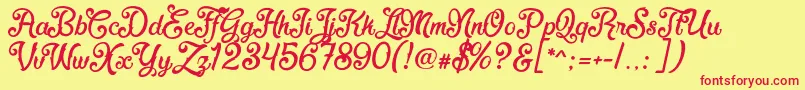 Fonte FadliScript – fontes vermelhas em um fundo amarelo