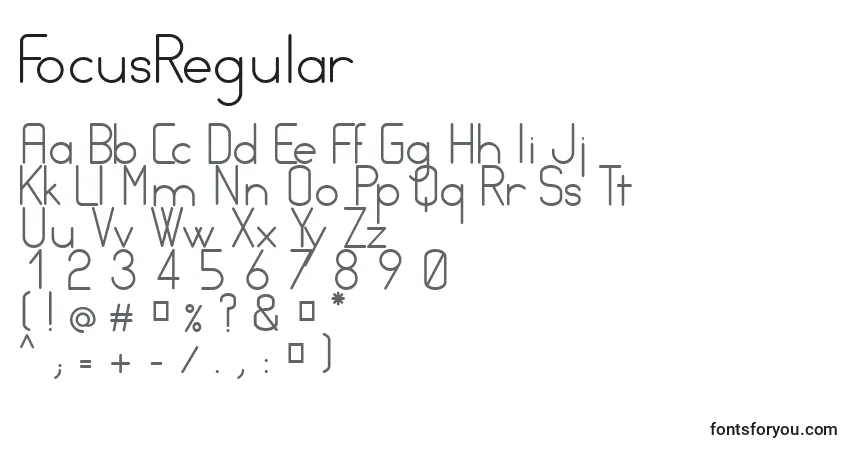 A fonte FocusRegular – alfabeto, números, caracteres especiais