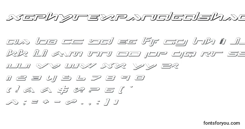 Schriftart XephyrExpandedShadowItalic – Alphabet, Zahlen, spezielle Symbole