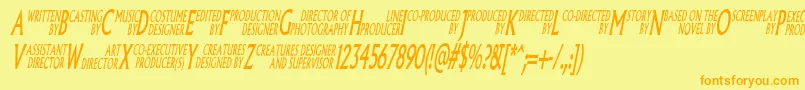 フォントPliskinitalic – オレンジの文字が黄色の背景にあります。