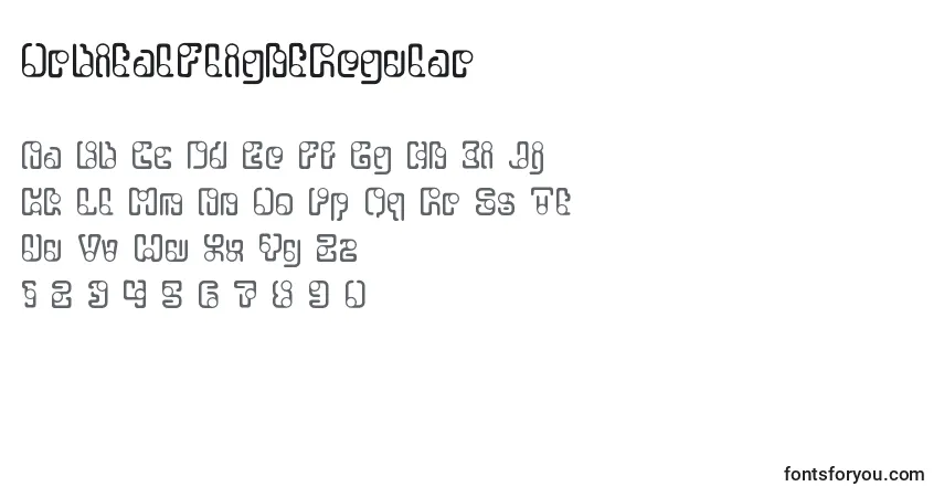 A fonte OrbitalFlightRegular – alfabeto, números, caracteres especiais