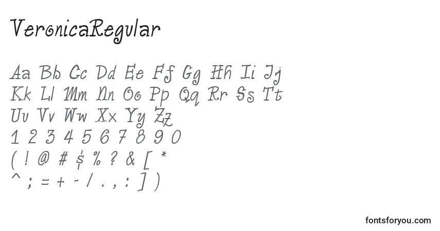 Schriftart VeronicaRegular – Alphabet, Zahlen, spezielle Symbole