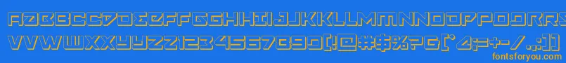 フォントNavycadet3D – オレンジ色の文字が青い背景にあります。