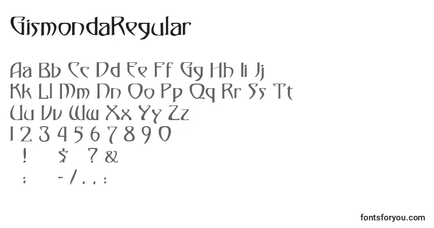 Czcionka GismondaRegular – alfabet, cyfry, specjalne znaki