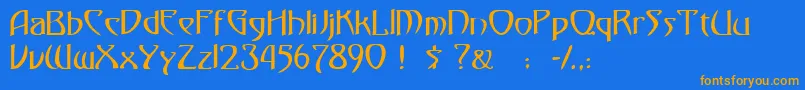 フォントGismondaRegular – オレンジ色の文字が青い背景にあります。