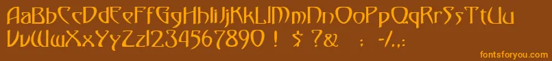 フォントGismondaRegular – オレンジ色の文字が茶色の背景にあります。