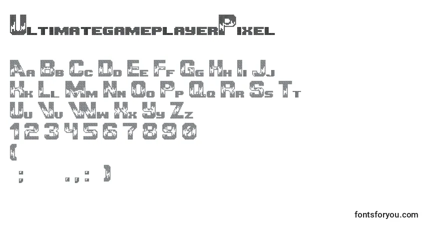 A fonte UltimategameplayerPixel – alfabeto, números, caracteres especiais