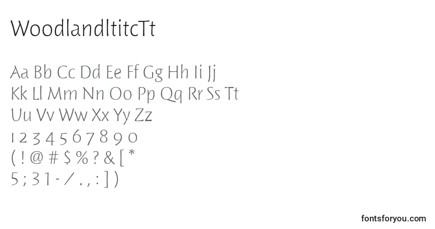 characters of woodlandltitctt font, letter of woodlandltitctt font, alphabet of  woodlandltitctt font