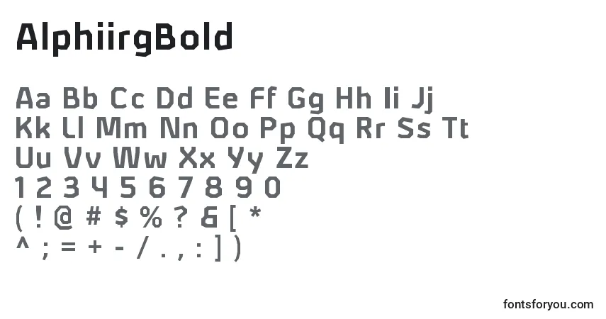 Шрифт AlphiirgBold – алфавит, цифры, специальные символы