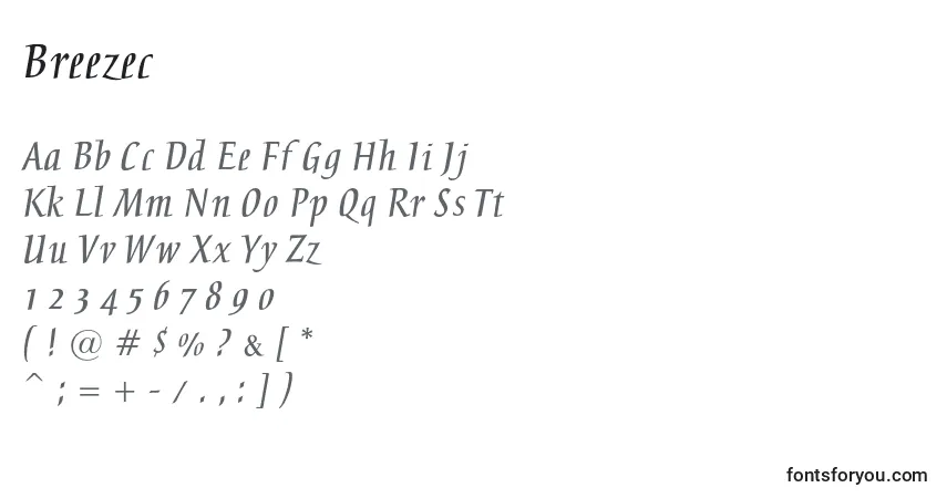 Schriftart Breezec – Alphabet, Zahlen, spezielle Symbole