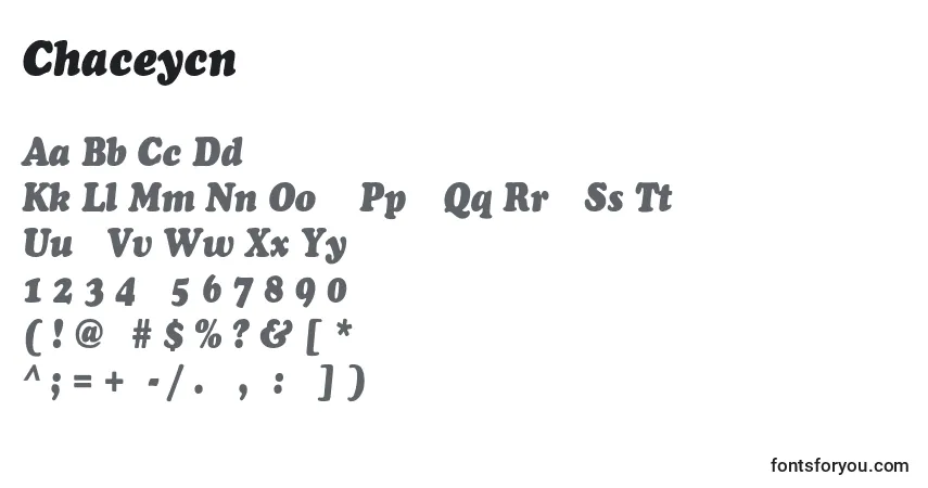 Fuente ChaceycndHeavyItalic - alfabeto, números, caracteres especiales