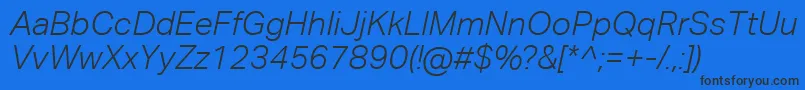 フォントAktivgroteskcorpLightitalic – 黒い文字の青い背景