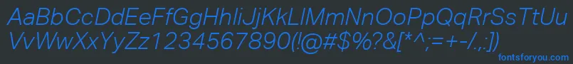 フォントAktivgroteskcorpLightitalic – 黒い背景に青い文字