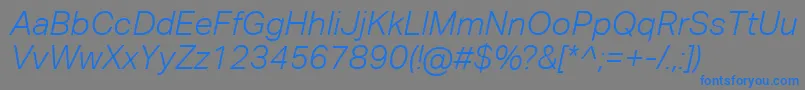 AktivgroteskcorpLightitalic-Schriftart – Blaue Schriften auf grauem Hintergrund