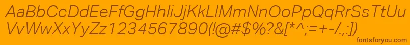 AktivgroteskcorpLightitalic-Schriftart – Braune Schriften auf orangefarbenem Hintergrund
