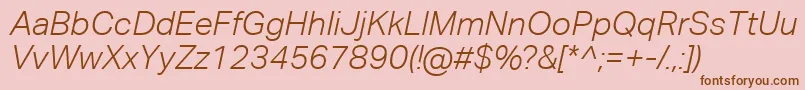 AktivgroteskcorpLightitalic-Schriftart – Braune Schriften auf rosa Hintergrund