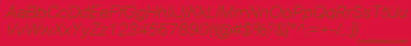 AktivgroteskcorpLightitalic-Schriftart – Braune Schriften auf rotem Hintergrund