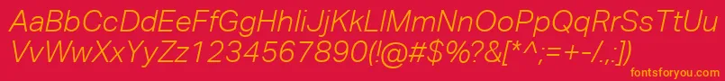 フォントAktivgroteskcorpLightitalic – 赤い背景にオレンジの文字
