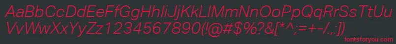 フォントAktivgroteskcorpLightitalic – 黒い背景に赤い文字