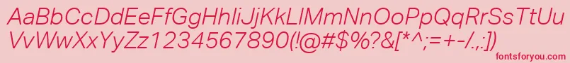 フォントAktivgroteskcorpLightitalic – ピンクの背景に赤い文字