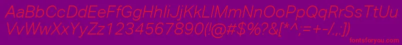 フォントAktivgroteskcorpLightitalic – 紫の背景に赤い文字