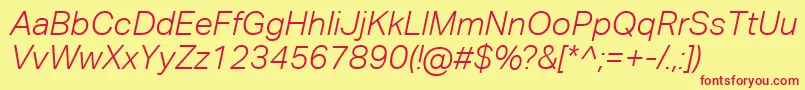 AktivgroteskcorpLightitalic-fontti – punaiset fontit keltaisella taustalla