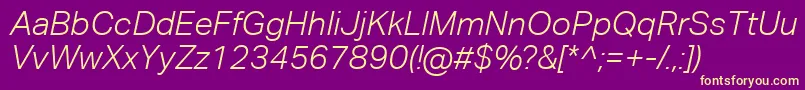 フォントAktivgroteskcorpLightitalic – 紫の背景に黄色のフォント