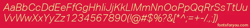 AktivgroteskcorpLightitalic-fontti – keltaiset fontit punaisella taustalla