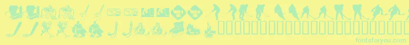 KrHockeyDings-Schriftart – Grüne Schriften auf gelbem Hintergrund