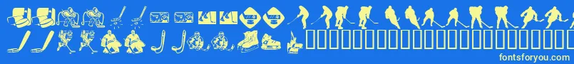 フォントKrHockeyDings – 黄色の文字、青い背景