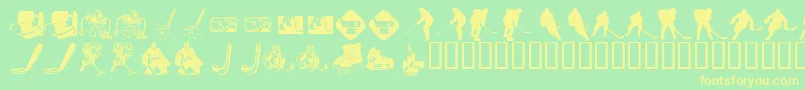 KrHockeyDings-Schriftart – Gelbe Schriften auf grünem Hintergrund