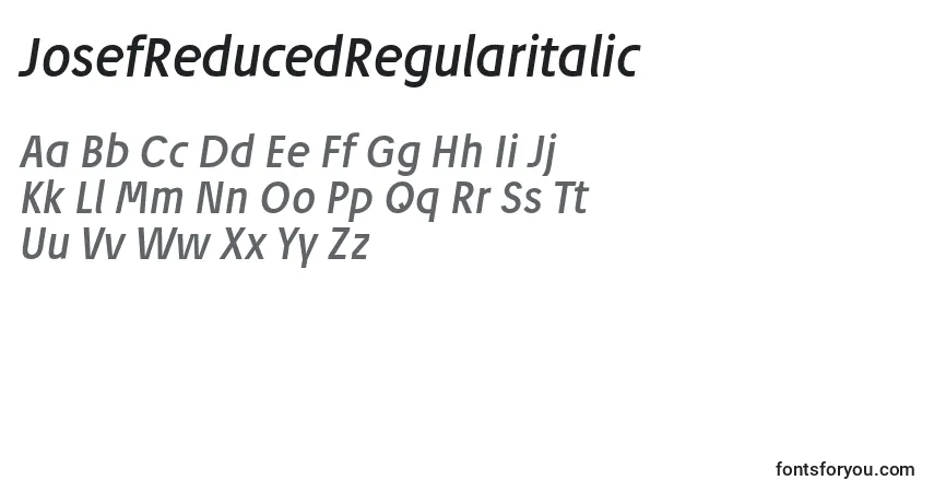 A fonte JosefReducedRegularitalic – alfabeto, números, caracteres especiais