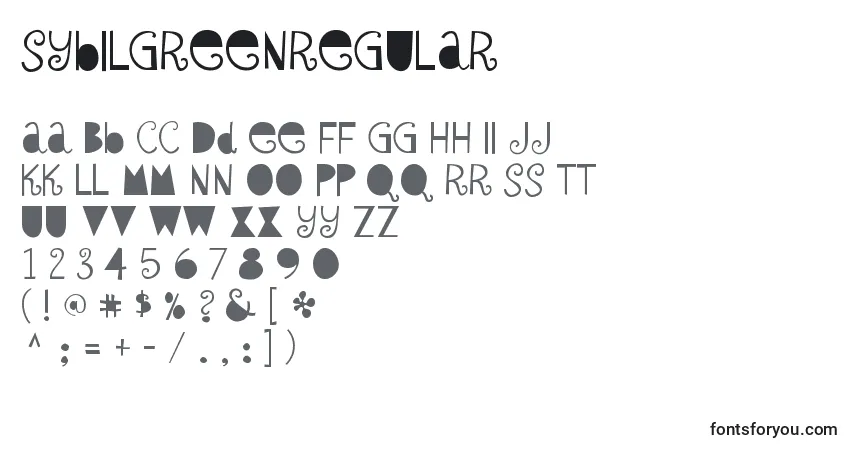 Czcionka SybilgreenRegular – alfabet, cyfry, specjalne znaki