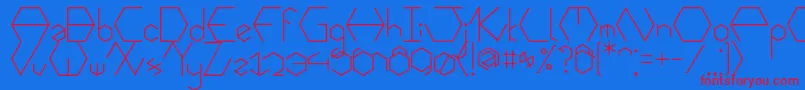 Hexafont-Schriftart – Rote Schriften auf blauem Hintergrund