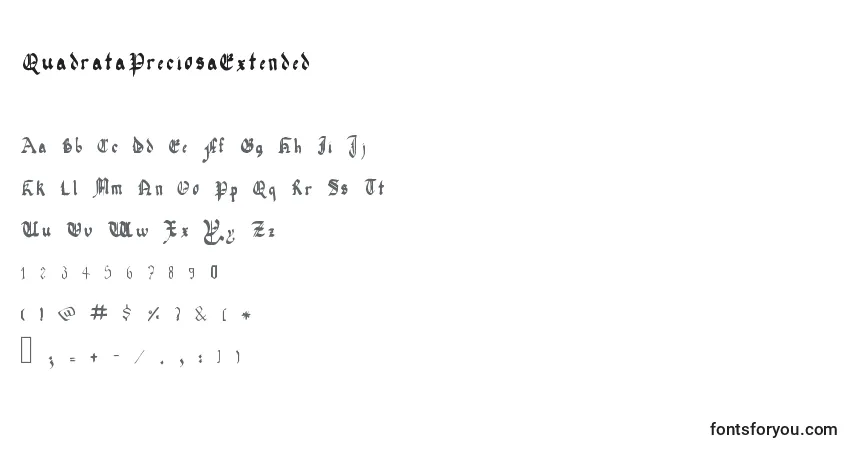 Czcionka QuadrataPreciosaExtended – alfabet, cyfry, specjalne znaki