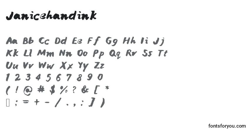 A fonte Janicehandink – alfabeto, números, caracteres especiais