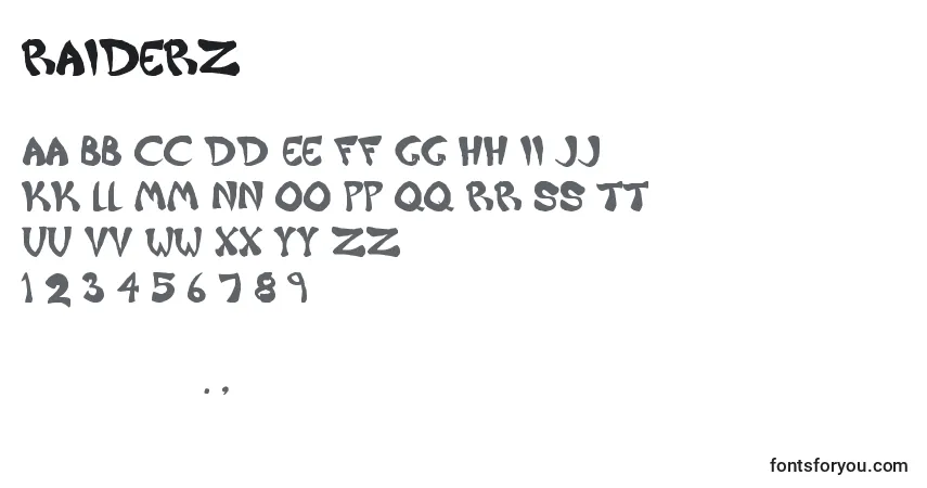 Czcionka Raiderz – alfabet, cyfry, specjalne znaki