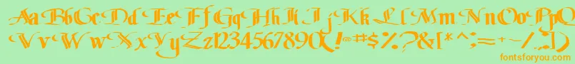 フォントClassicfont104RegularTtext – オレンジの文字が緑の背景にあります。