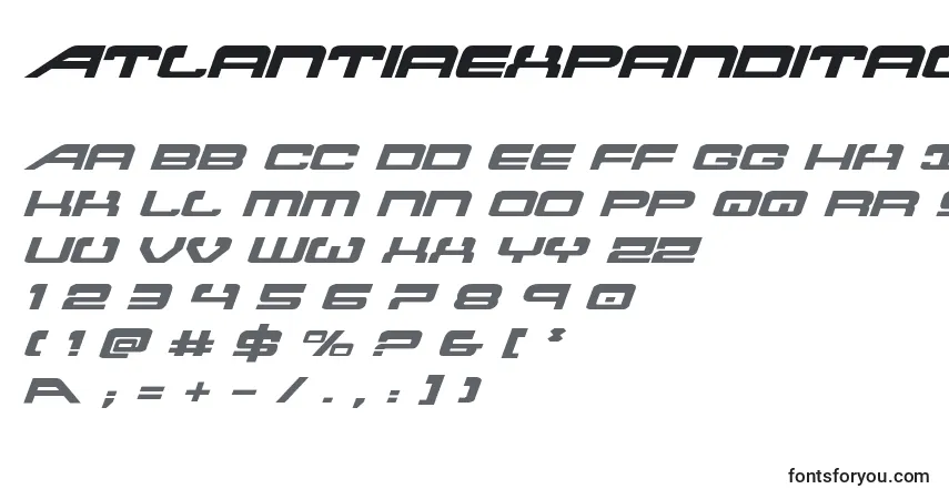 Czcionka Atlantiaexpandital2 – alfabet, cyfry, specjalne znaki
