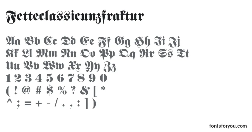 A fonte Fetteclassicunzfraktur – alfabeto, números, caracteres especiais