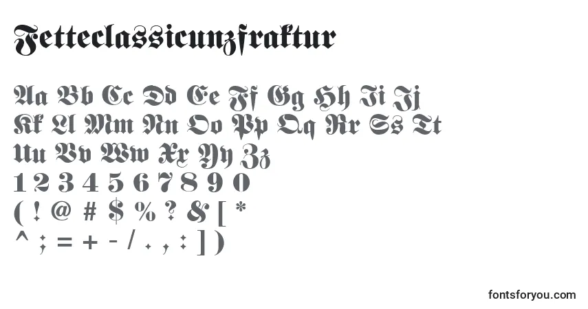 Czcionka Fetteclassicunzfraktur – alfabet, cyfry, specjalne znaki